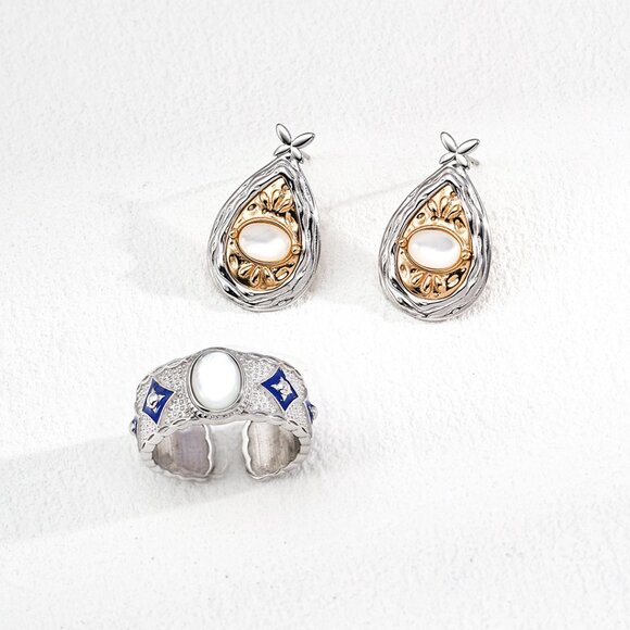 ✨ Artisan Original Lapis Lazuli & Enamel Statement Ring | S925 Gold Adjustable - Picture 8 of 15